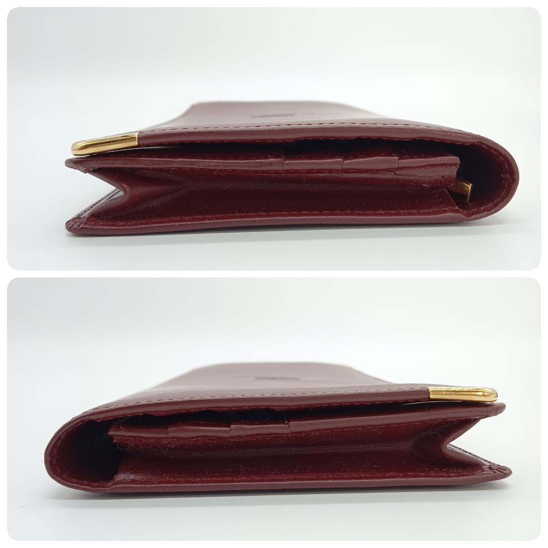 良品 カルティエ マストライン 二つ折り 長財布 ボルドー ゴールド金具