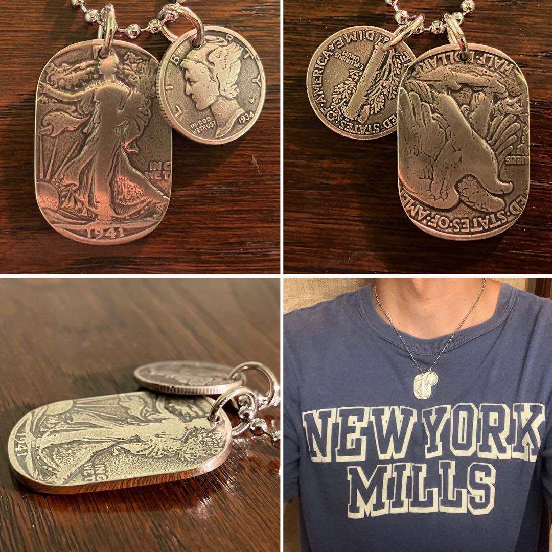 USAウォーキングリバティ銀貨&マーキュリーダイム銀貨　ネックレス