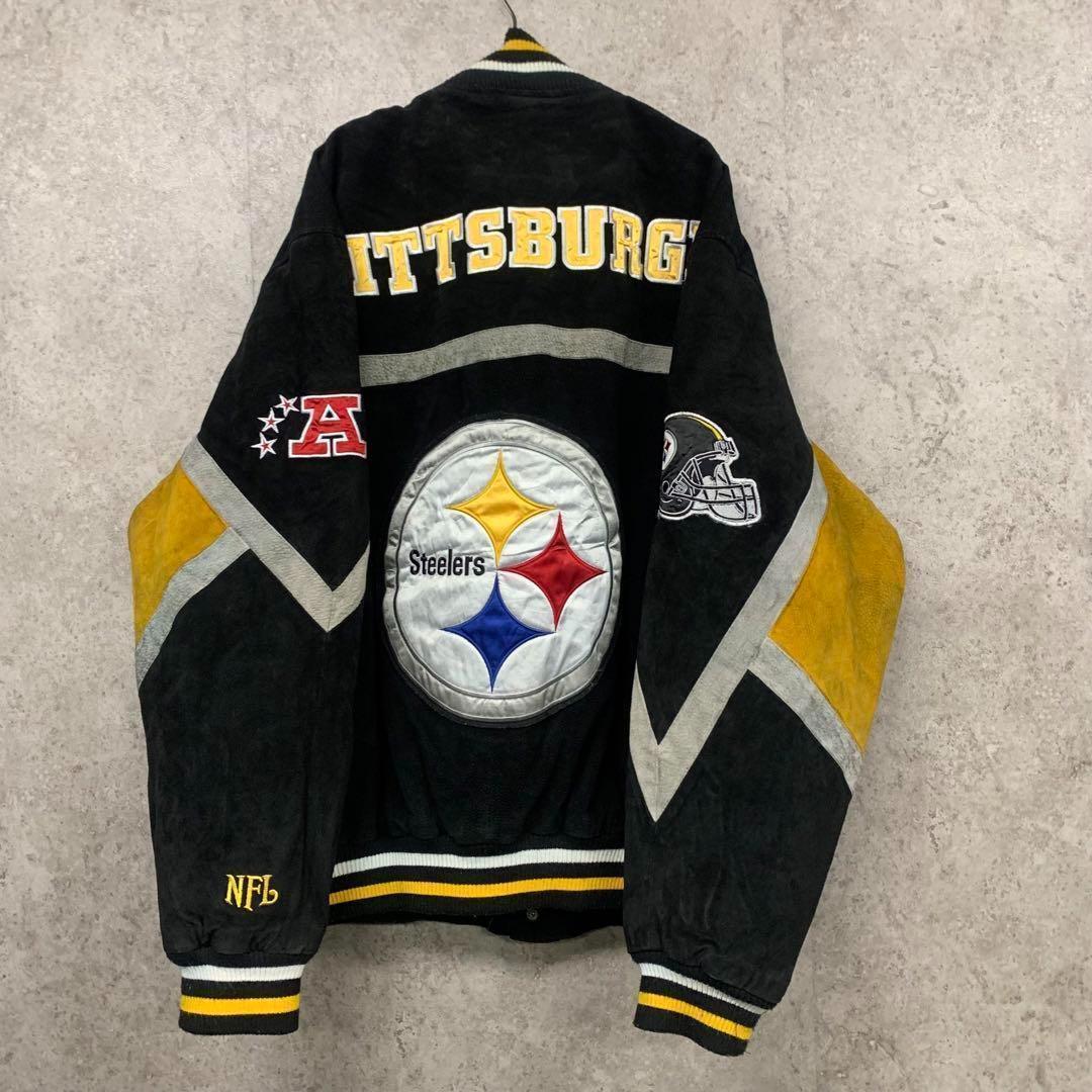 【希少XL☆US輸入90s】NFLスティーラーズ 両面刺繍レザージャケット