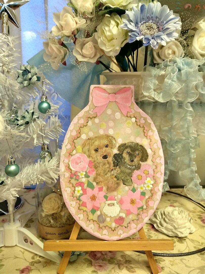 ペット似顔絵（ハンドメイド）トールペイント☆クリスマス背景