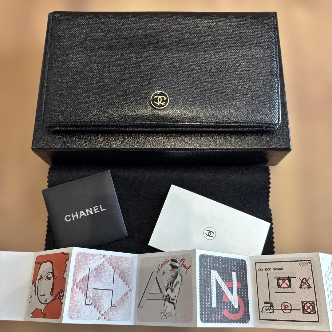 CHANEL シャネルココ ココボタン カーフスキン ブラック 長財布