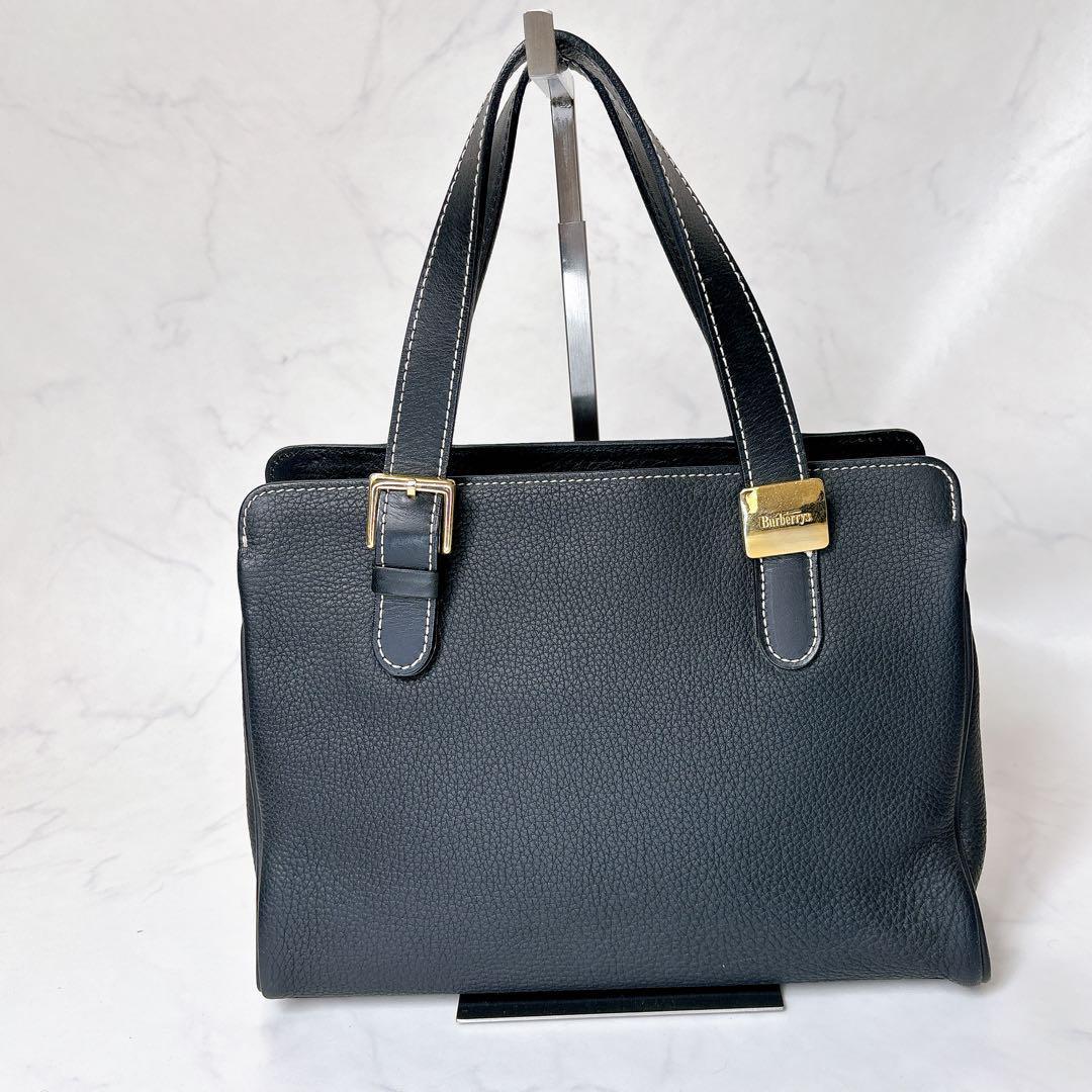BURBERRY オールレザー ハンドバッグ ブラック ノバチェック ホース BURBERRY オールレザー ハンドバッグ ブラック ノバチェック