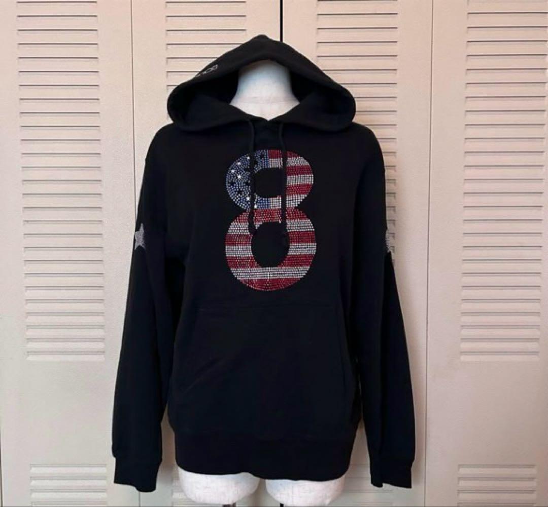 【USUALIS】ウザリス パーカー スタッズ 星 ロゴ 8 黒 Mサイズ