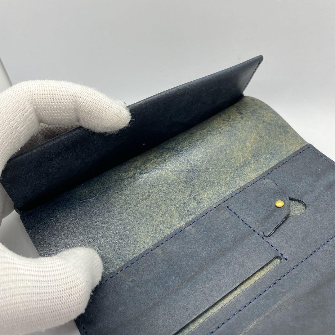極美品】 MOKU 小さく薄い長財布 Uno プエブロレザー ネイビー メンズ