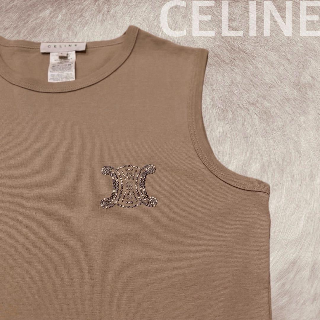 CELINE マカダム柄ノースリーブLサイズ フランス製 セリーヌ 綿L CELINE