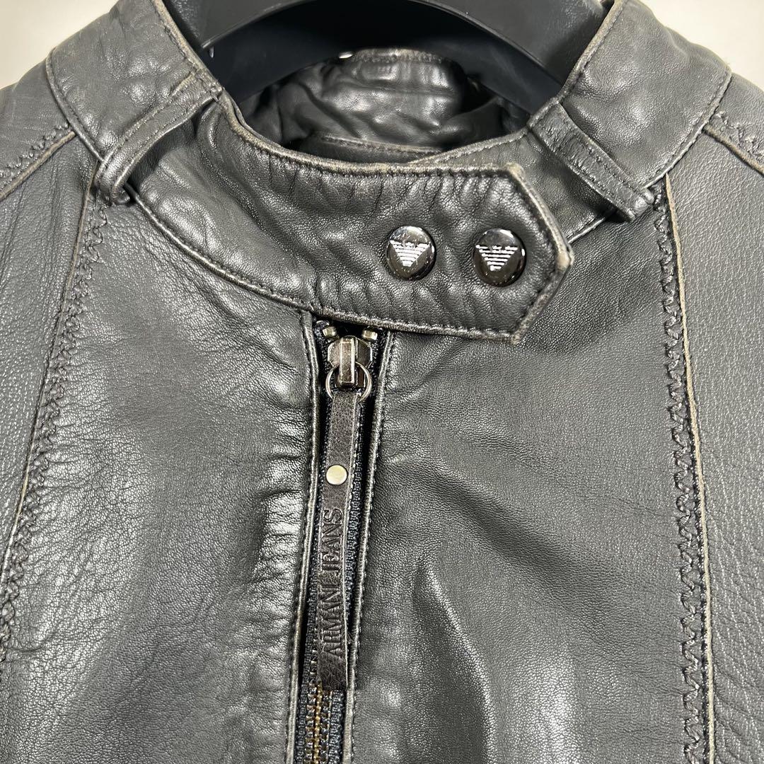 Armani Jeans グレー ラムレザージャケット 羊革 - メルカリ