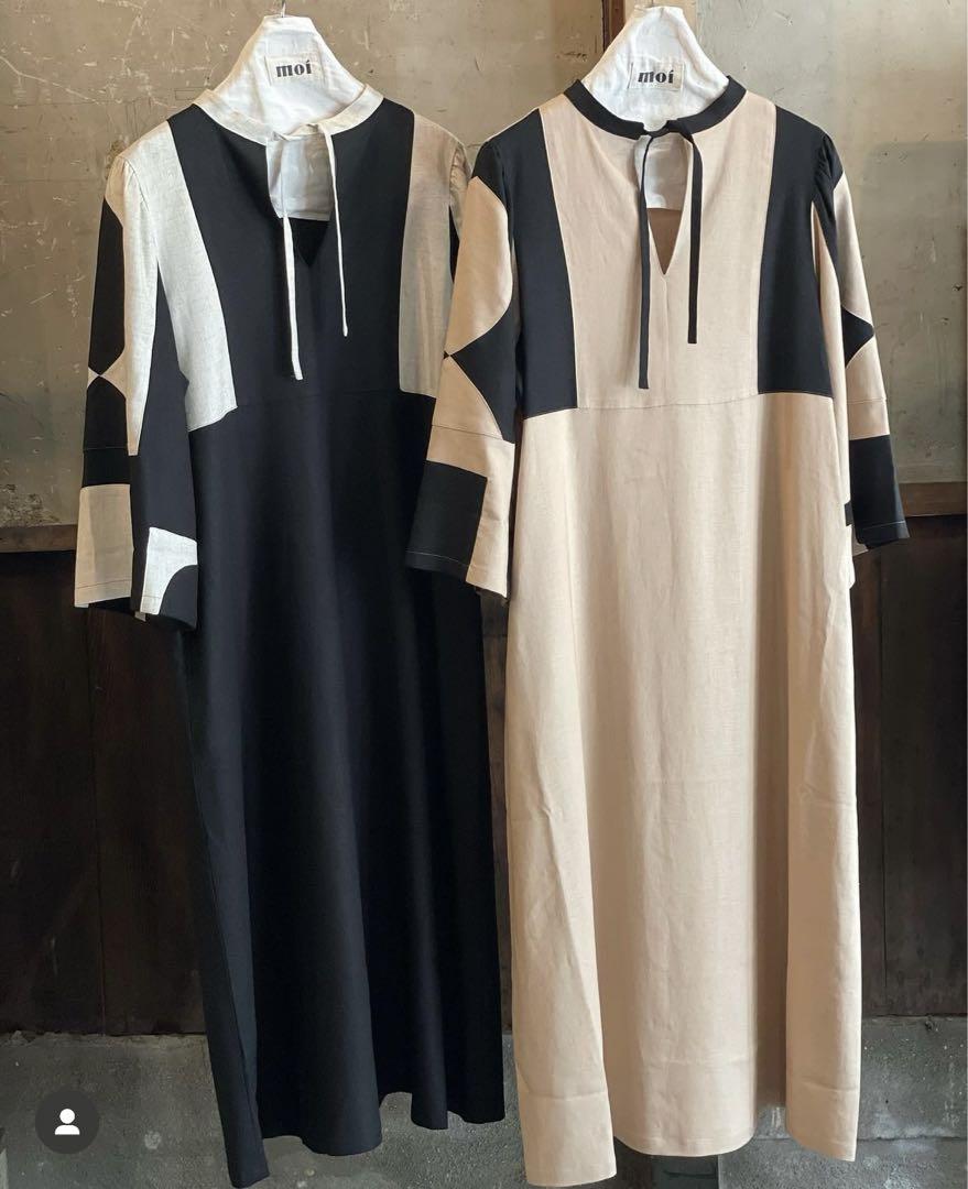 MOI モイ レーヨンリネンワンピース moi patchwork dress