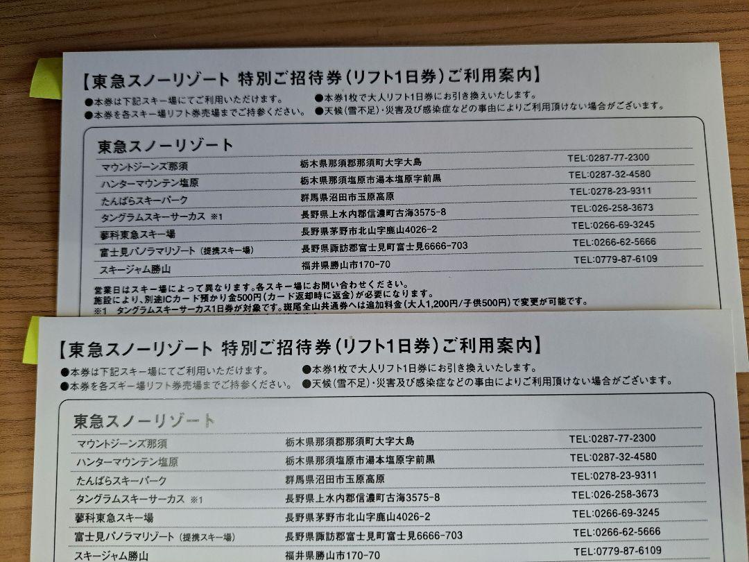 2枚】ハンターマウンテン塩原大人リフト1日引換券2枚セット 切り分ける
