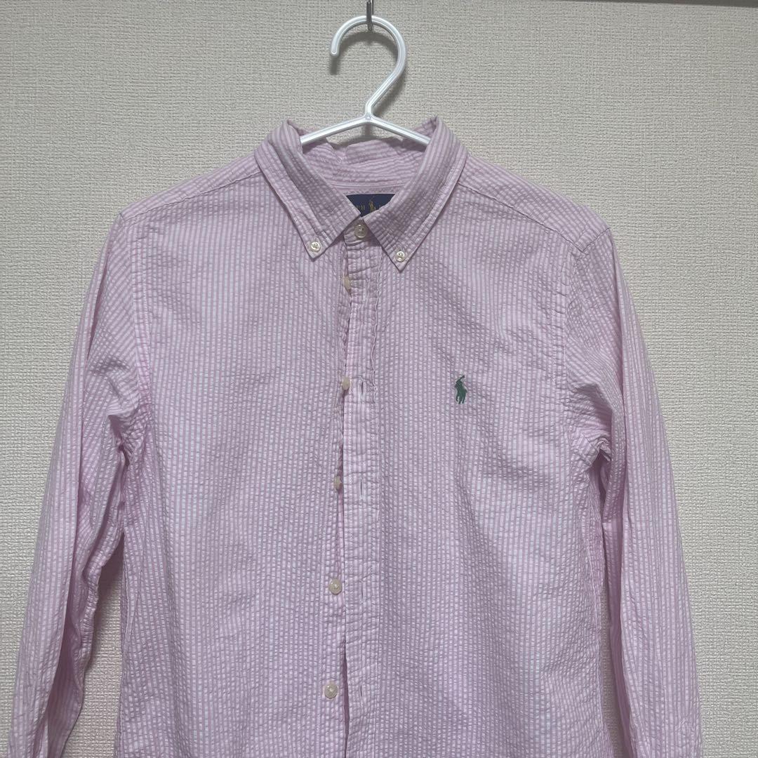 Ralph Lauren ピンク ストライプ 長袖ポロシャツ 14-16