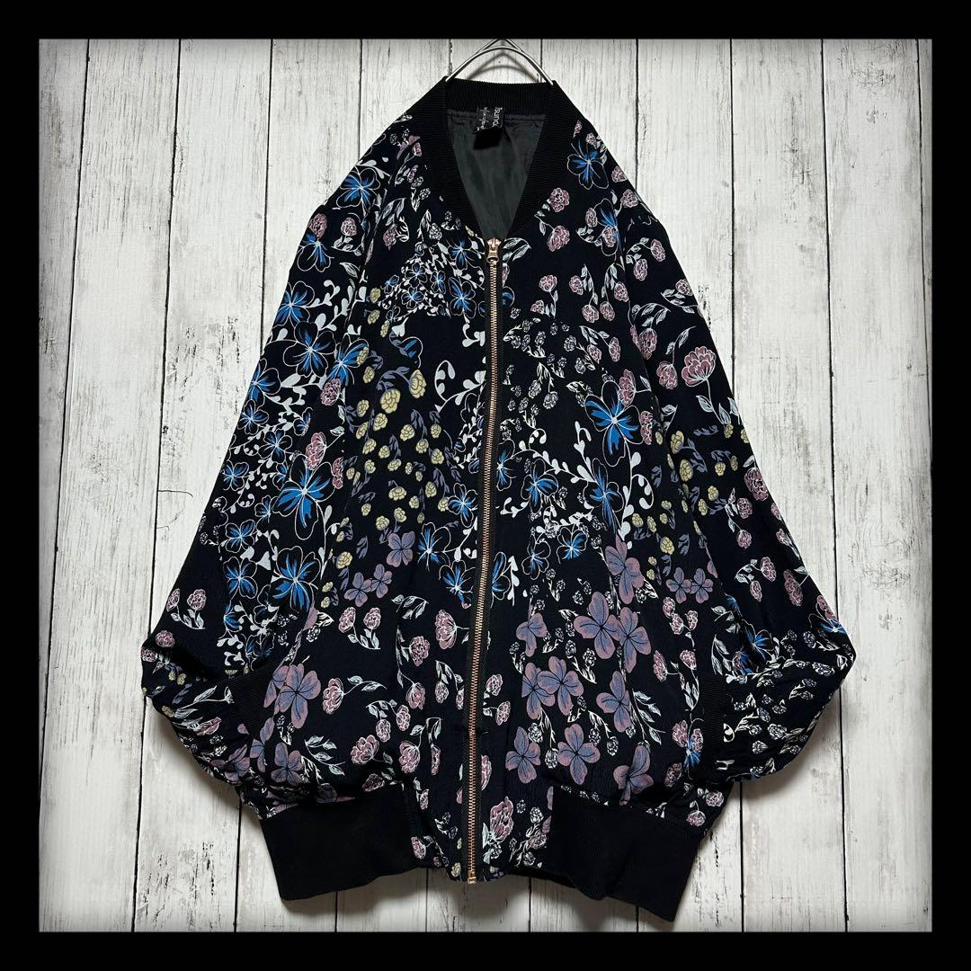 【総柄ブルゾン　ナイロンジャケット】80s 90s☆