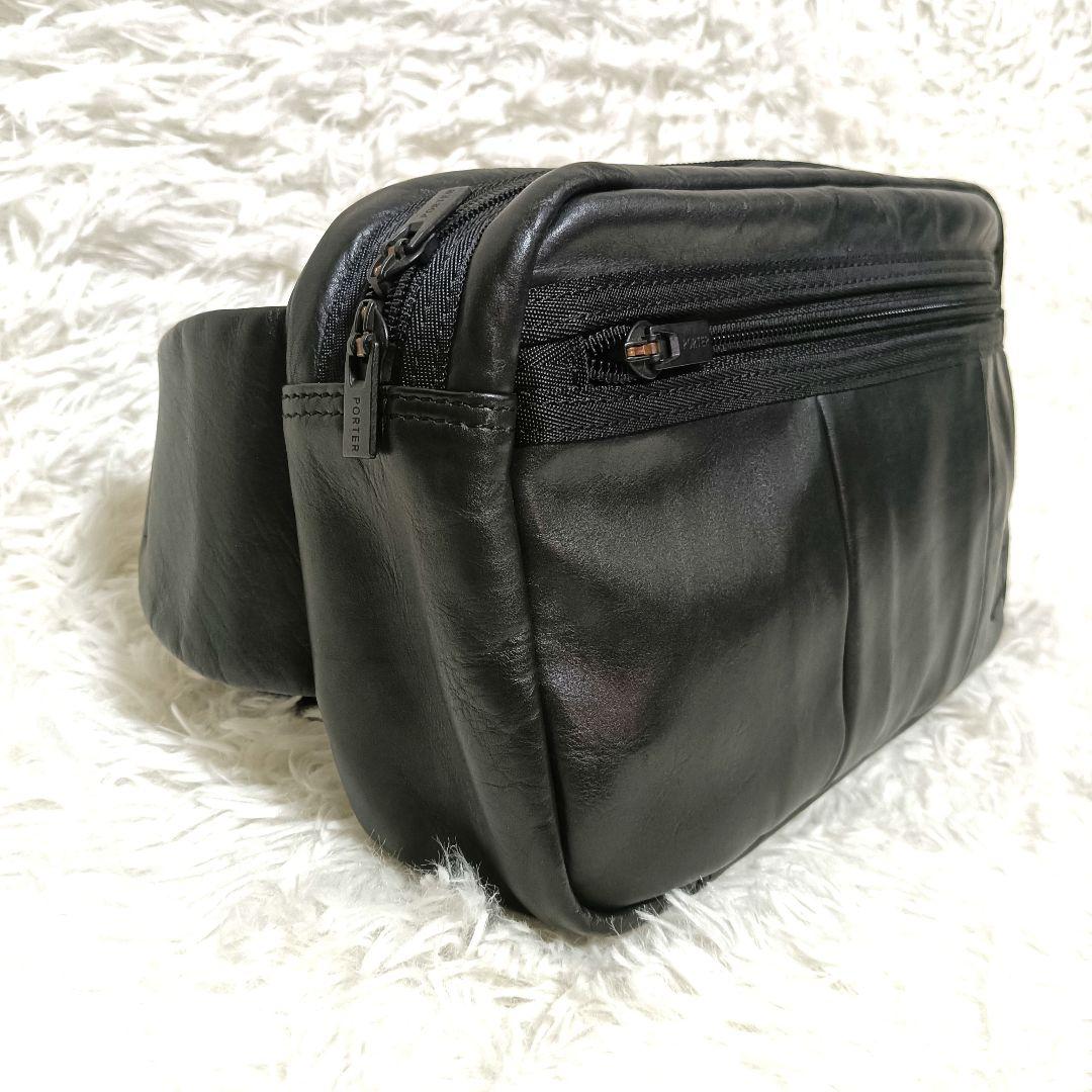 極美品】 PORTER アルーフ ボディバッグ レザー 黒 吉田カバン