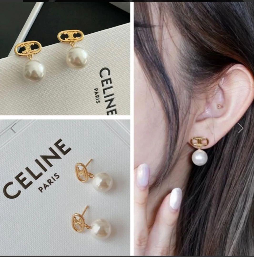 CELINE ピアス　ゴールドフィニッシュ ブラス＆ガラスパール CELINE ピアス / ゴールドフィニッシュ ブラス＆ガラスパール CELINE