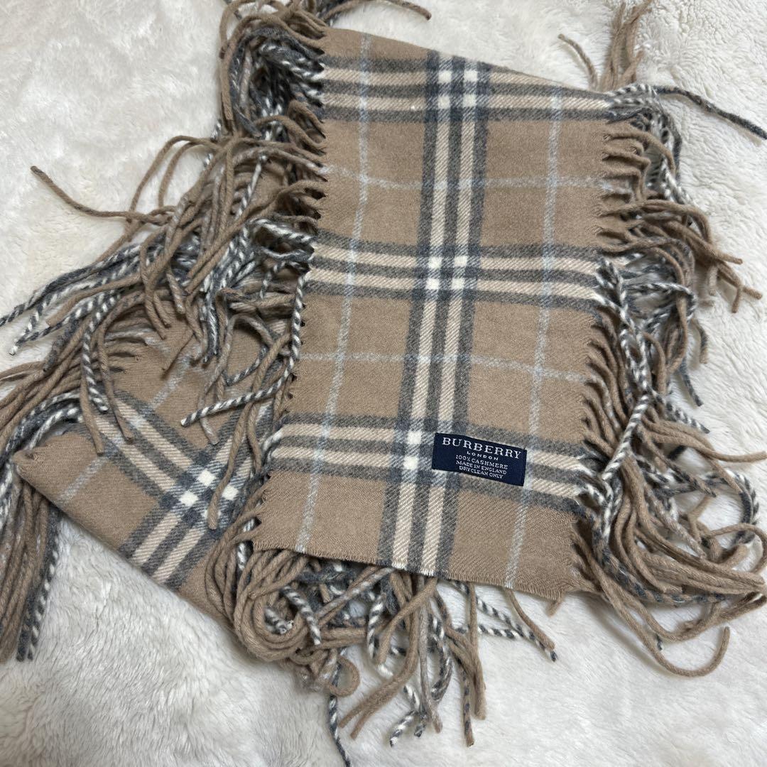 BURBERRY バーバリーロンドン　カシミヤ100% サイドフリンジ　マフラー