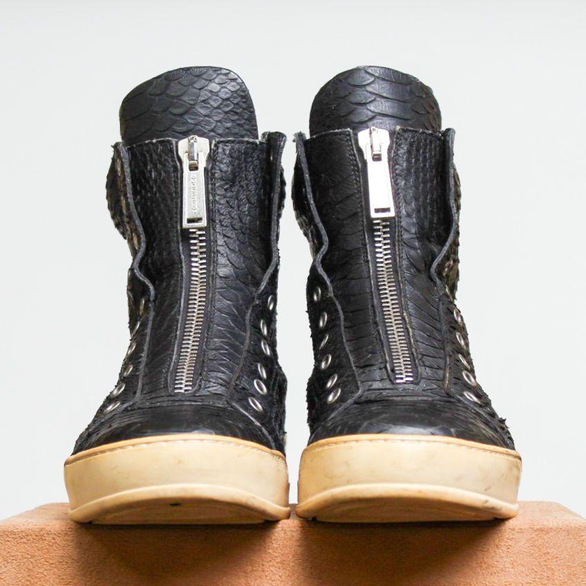 【美品】DSQUARED 2 パイソンレザー フロントジップ スニーカー ハイ
