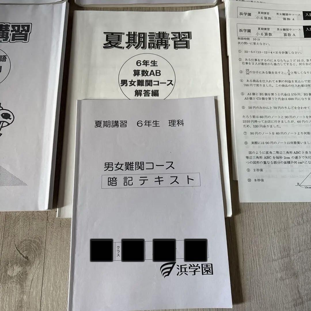 浜学園 夏期講習 算数 理科 国語 テスト 演習 本 テキスト 塾