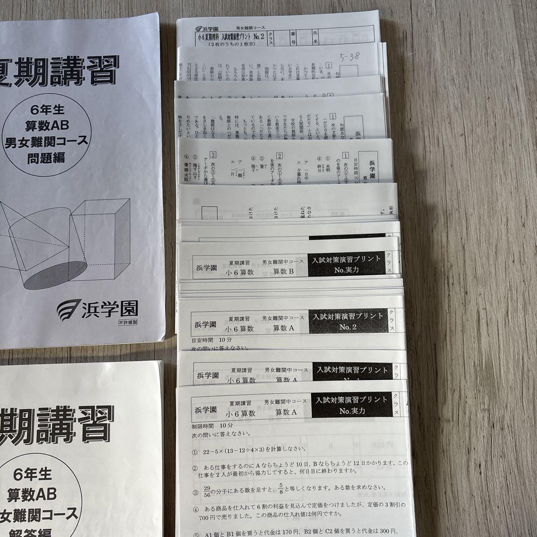 浜学園 夏期講習 算数 理科 国語 テスト 演習 本 テキスト 塾