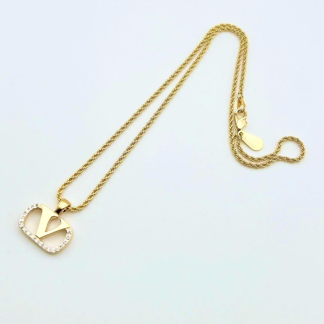 2442-1 極美品✨VALENTINO　ネックレス　Vロゴ　ラインストーン