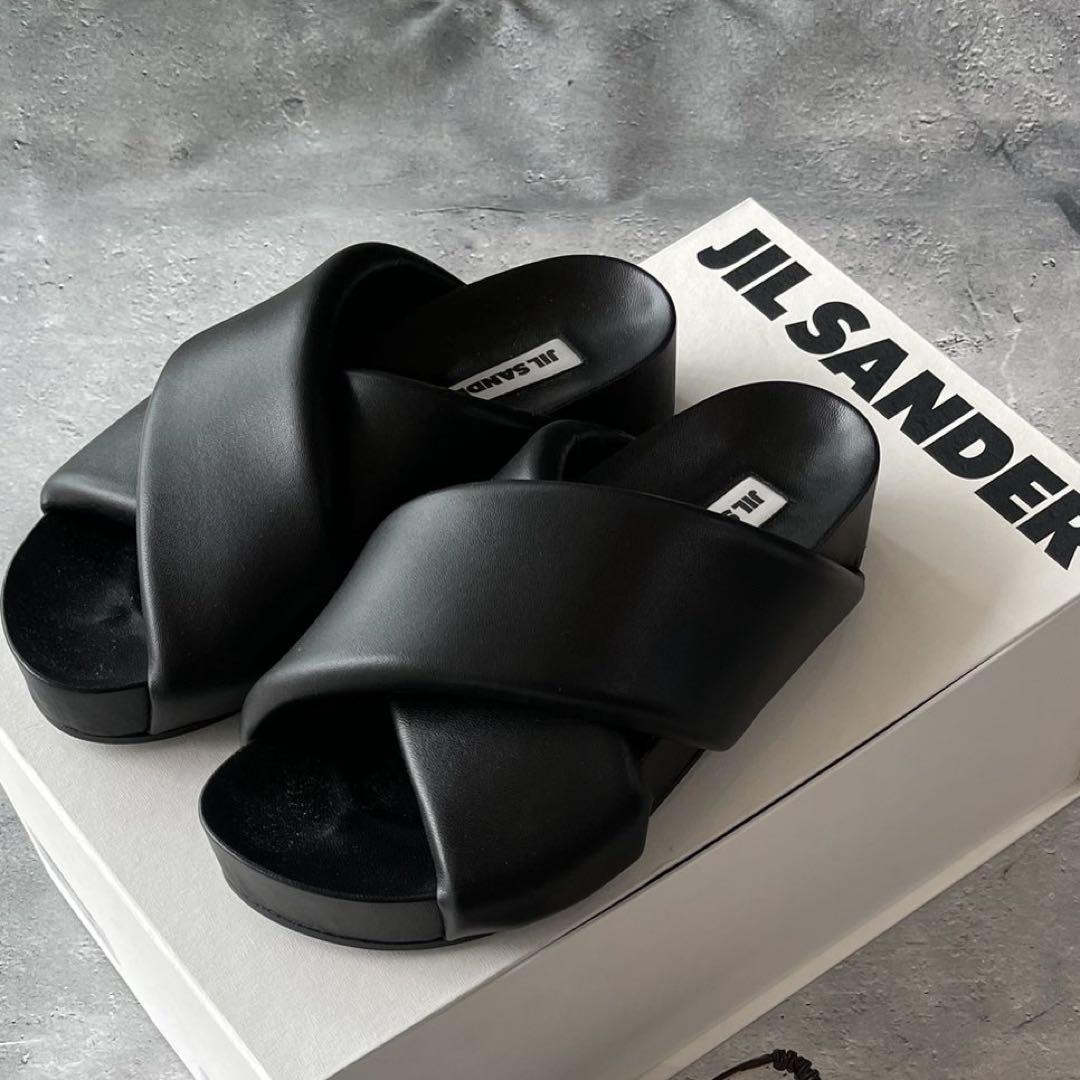 未使用品✨JIL SANDER サンダル　太ヒール　ブラック　レザー　サイズ40 定価126,500円】JIL SANDER レザーサンダル 40サイズ 未使用