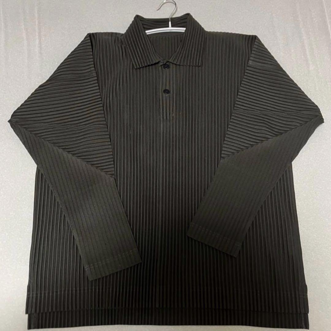 オムプリッセイッセイミヤケ 長袖ポロシャツ ダークブラウン サイズ3L・HOMME PLISSE ISSEY MIYAKE