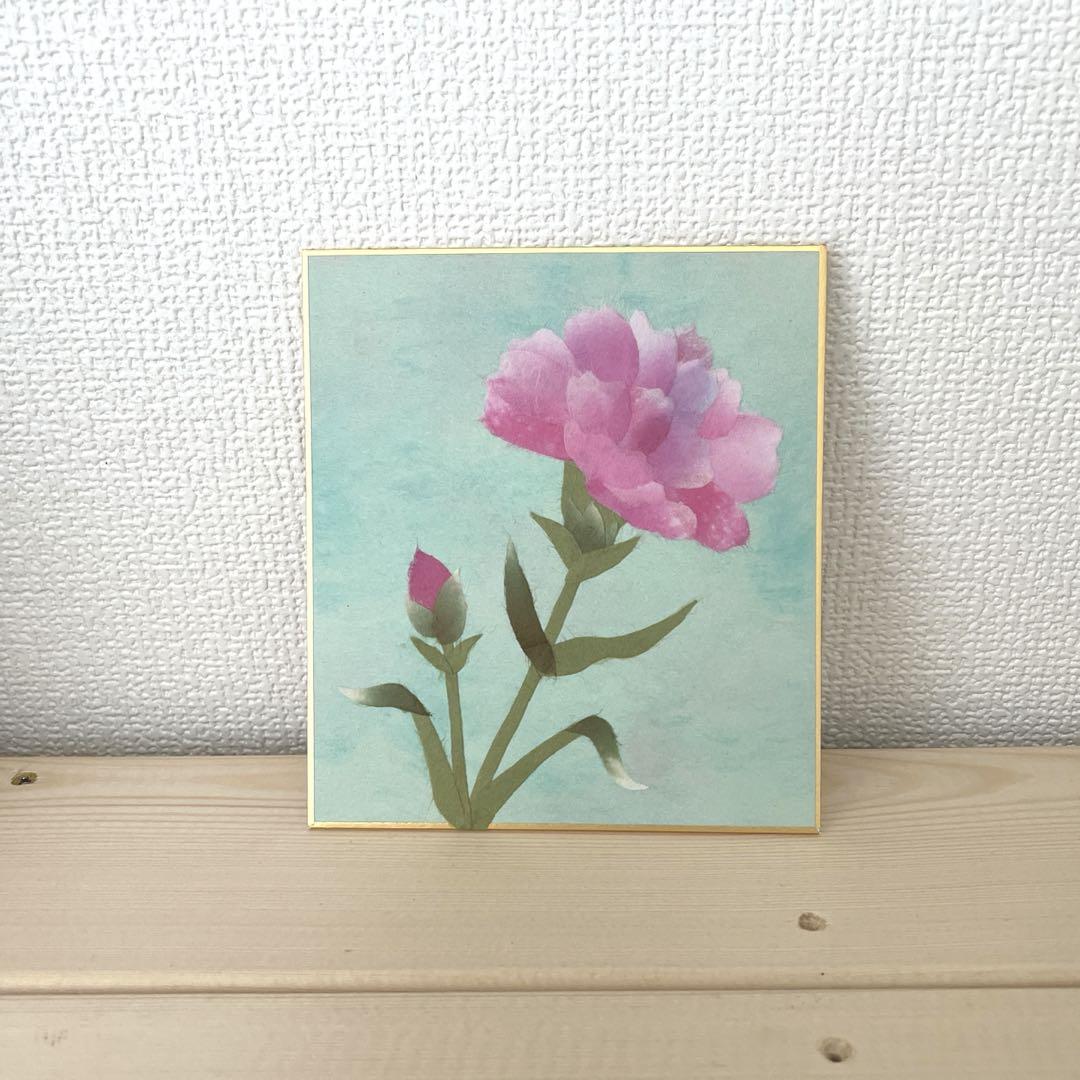 和紙のはり絵 色紙ミニサイズ カーネーション 花 完成品 はり絵