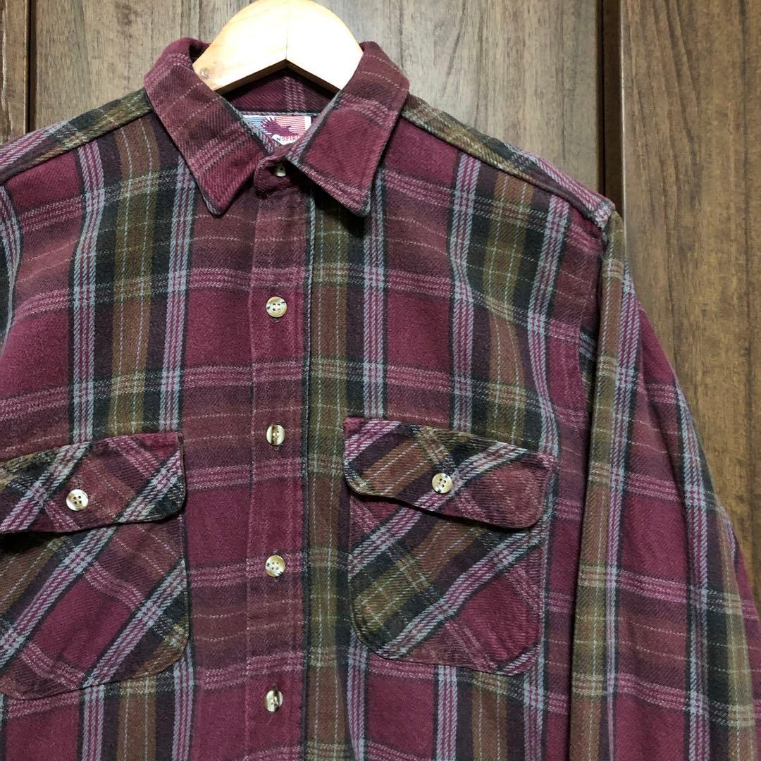 80s American Spirit ヘビーネルシャツ L ボルドーL American Spirit Wear