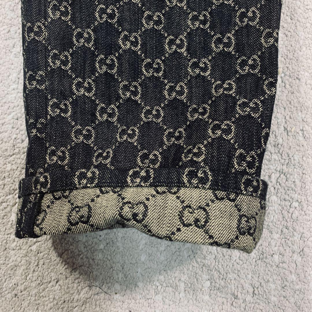 美品】GUCCI ブラックデニムパンツ ジャカード GG柄 総柄 黒 36 美品】GUCCI ブラックデニムパンツ ジャカード GG柄 総柄 黒 36