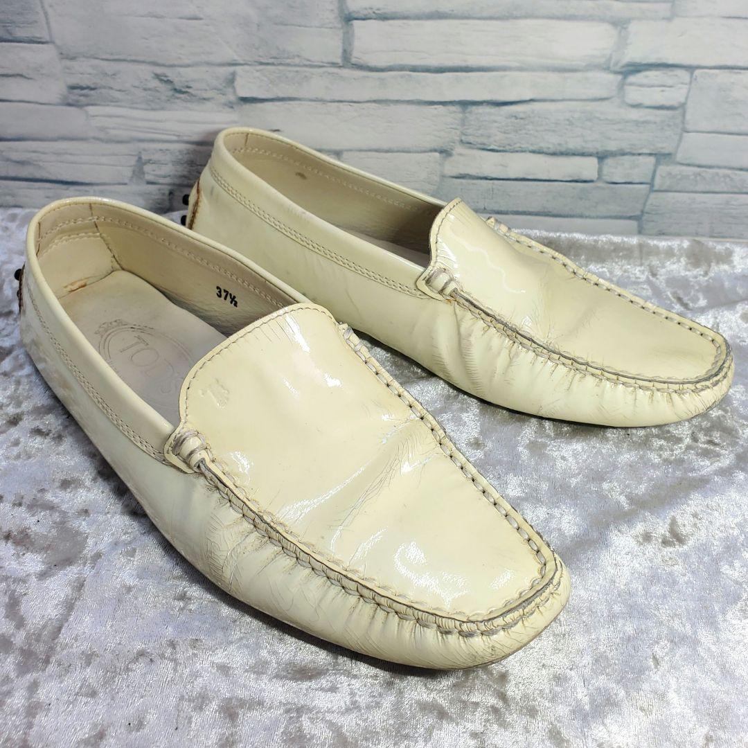 TOD'S トッズ 24.5cm ローファー 革靴 エナメル 白系 37.5