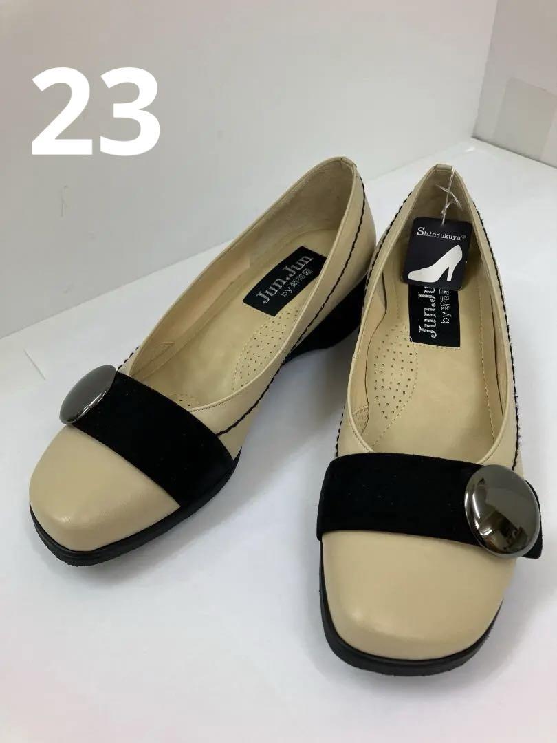 H01697)新品 新宿屋 JUN.JUN 靴 シューズ パンプス ボタン 23