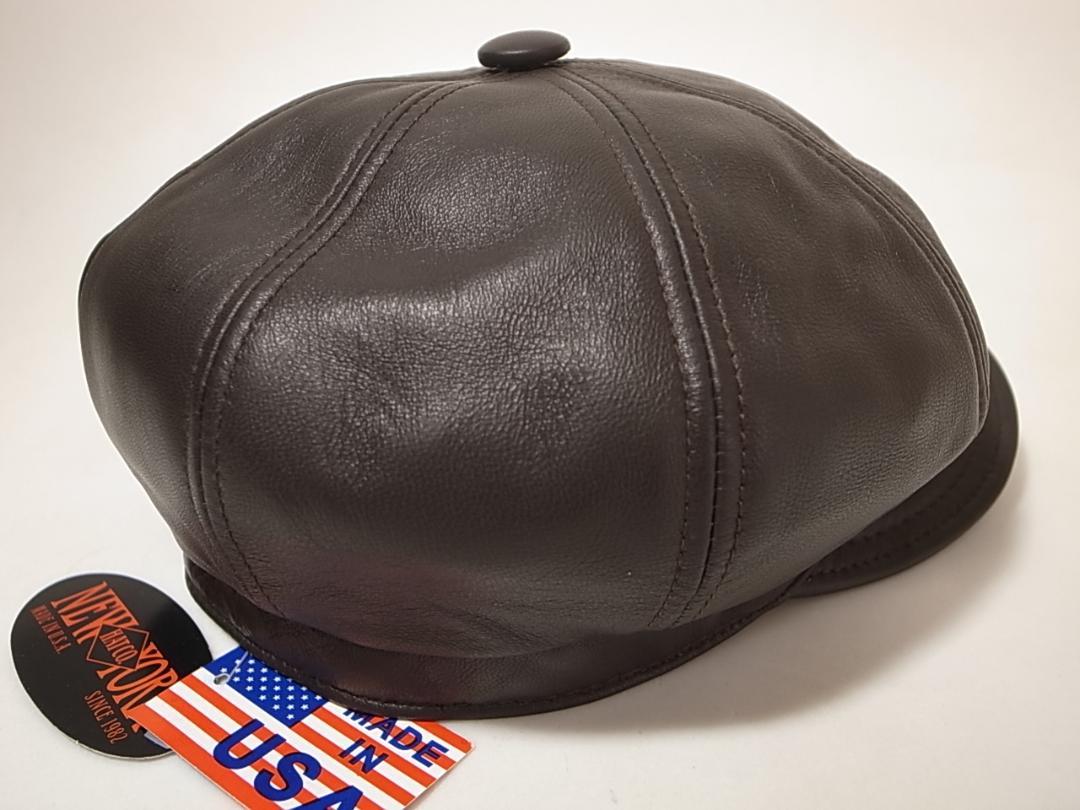 USA製ニューヨークハット新品Lambskin Spitfire本革レザー黒XL