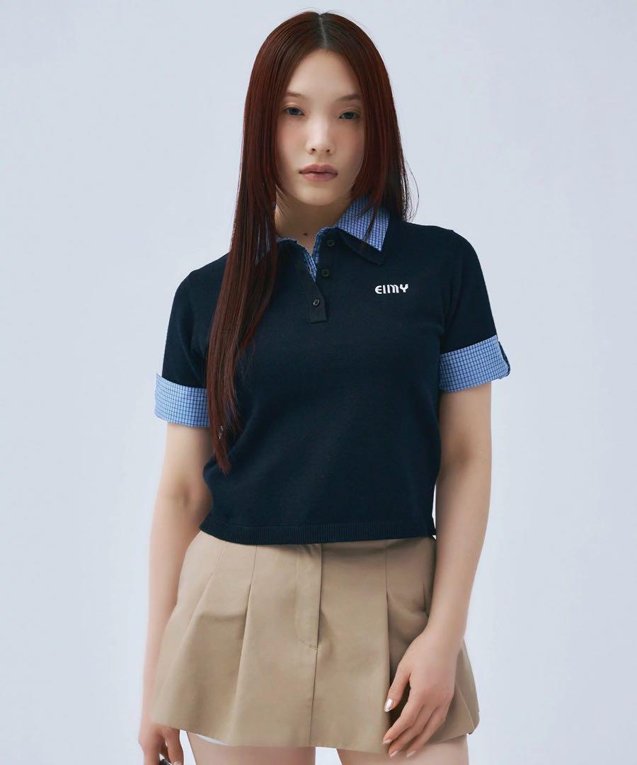 ハーフスリーブダブルカラーニット eimy istoire 半袖