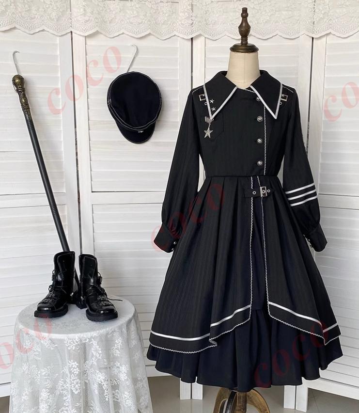 オリジナル lolita 軍服 軍ロ ロリータ ワンピースセット　L360＃