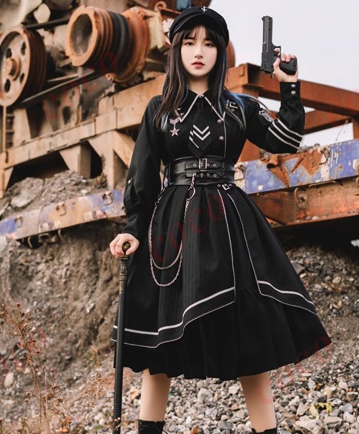 オリジナル lolita 軍服 軍ロ ロリータ ワンピースセット　L360＃