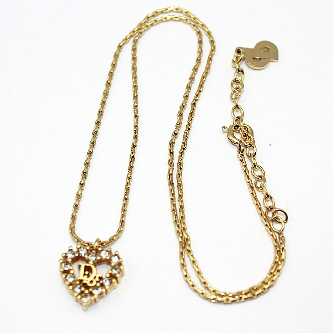 美品 Dior ディオール ロゴ ハート ラインストーン ゴールド ネックレス 美品 Dior ディオール ロゴ ハート ラインストーン ゴールド ネックレス