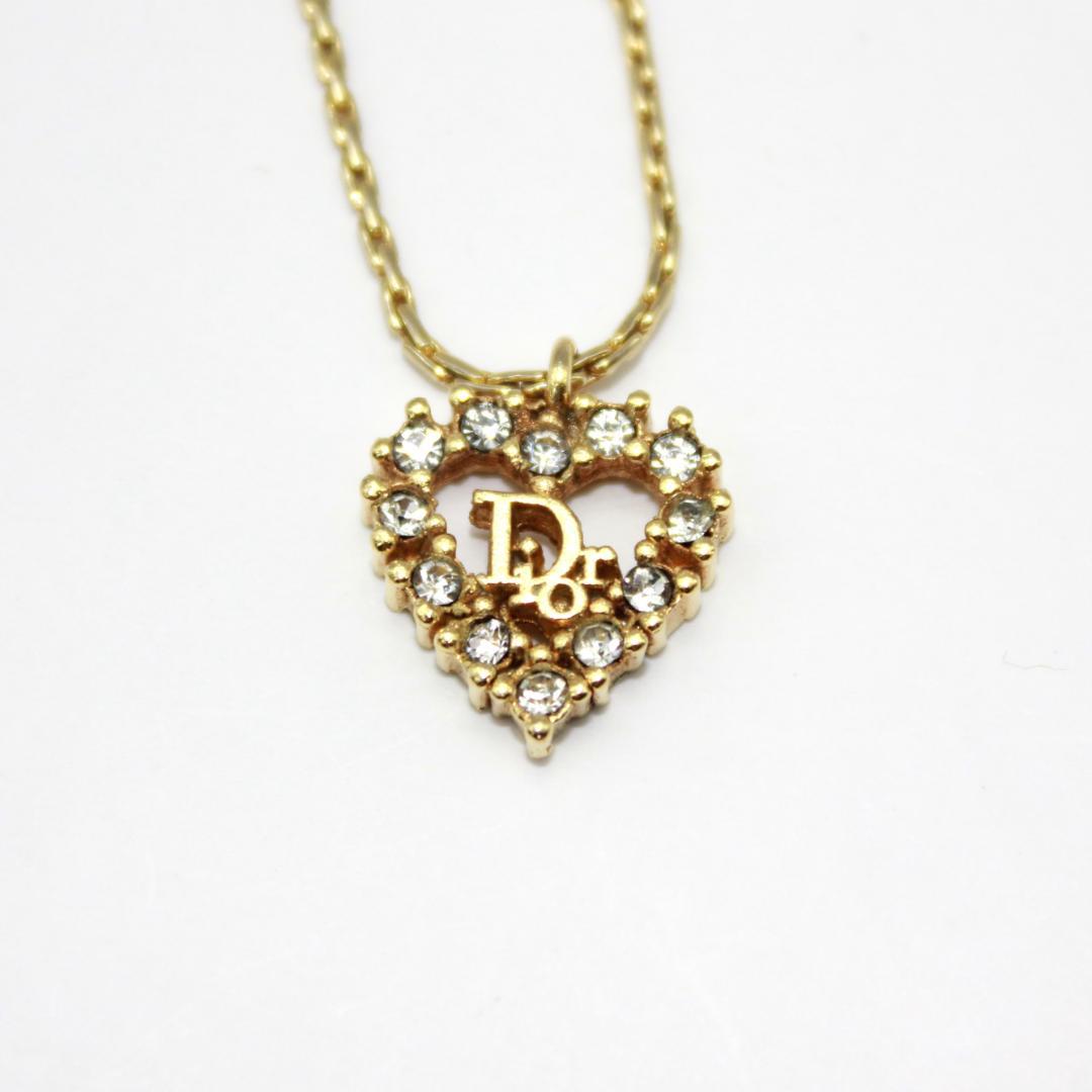美品 Dior ディオール ロゴ ハート ラインストーン ゴールド ネックレス 美品 Dior ディオール ロゴ ハート ラインストーン ゴールド ネックレス
