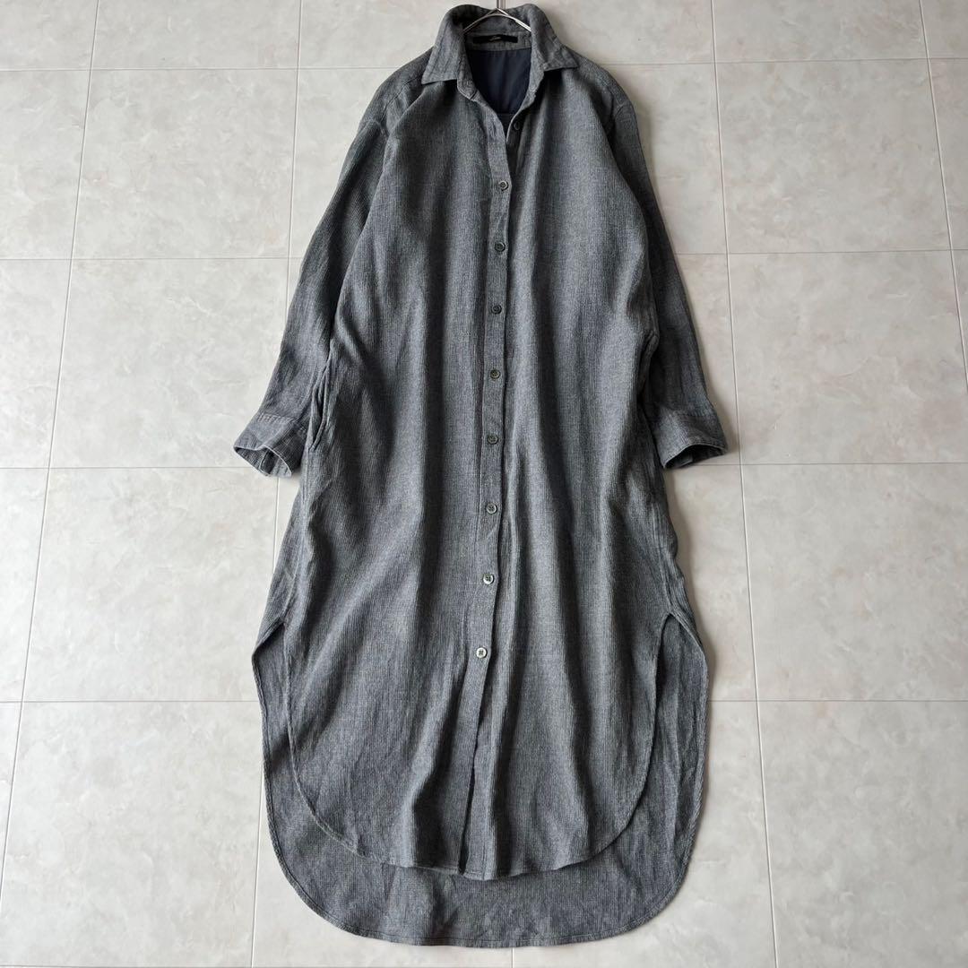 美品✨リエス シャツワンピース グレー F ゆったりロングシルエット