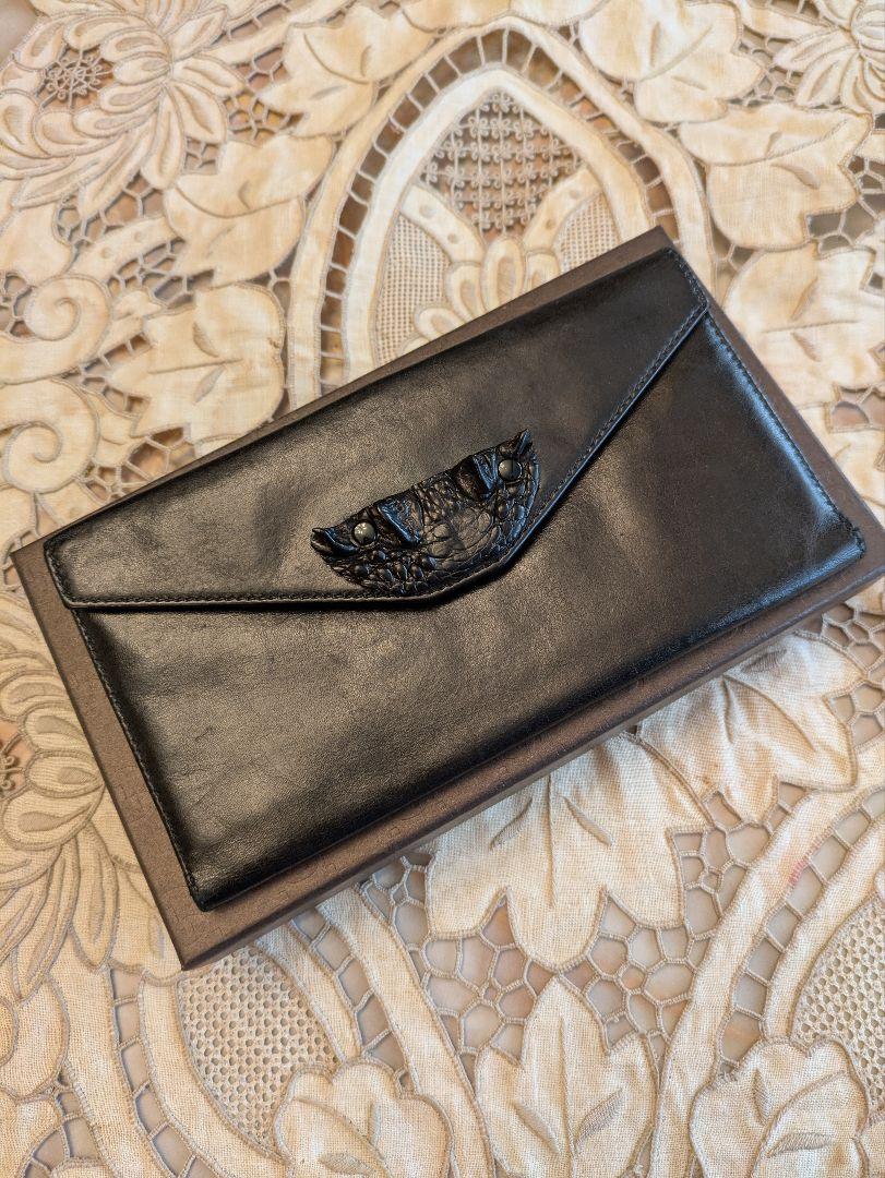 GUCCI 極上カーフ＆クロコダイル長財布 ヴィンテージ 艶黒×赤