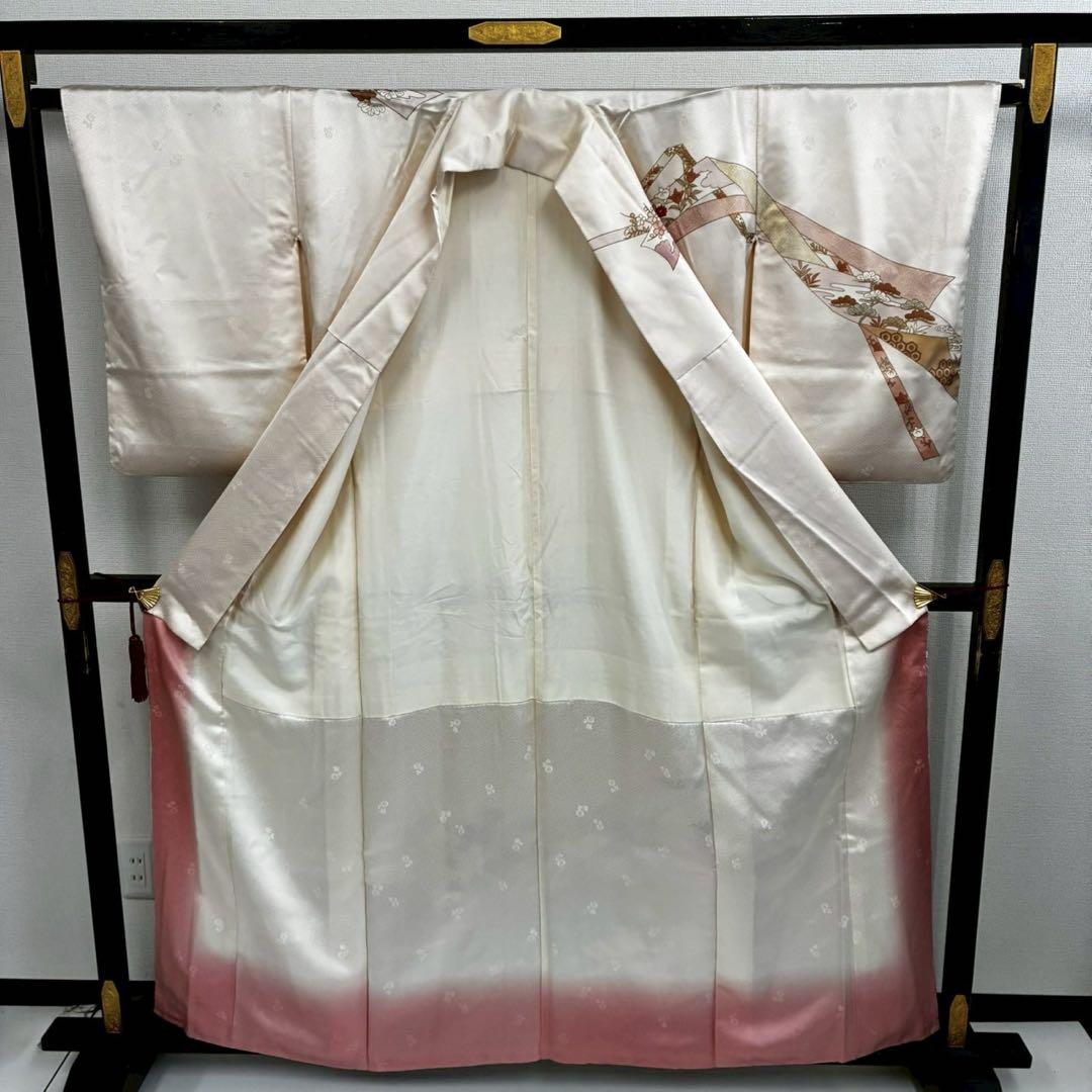 縮緬 裄66 金彩 花柄 紋無し 素敵なデザイン 付下げ 訪問着 T-