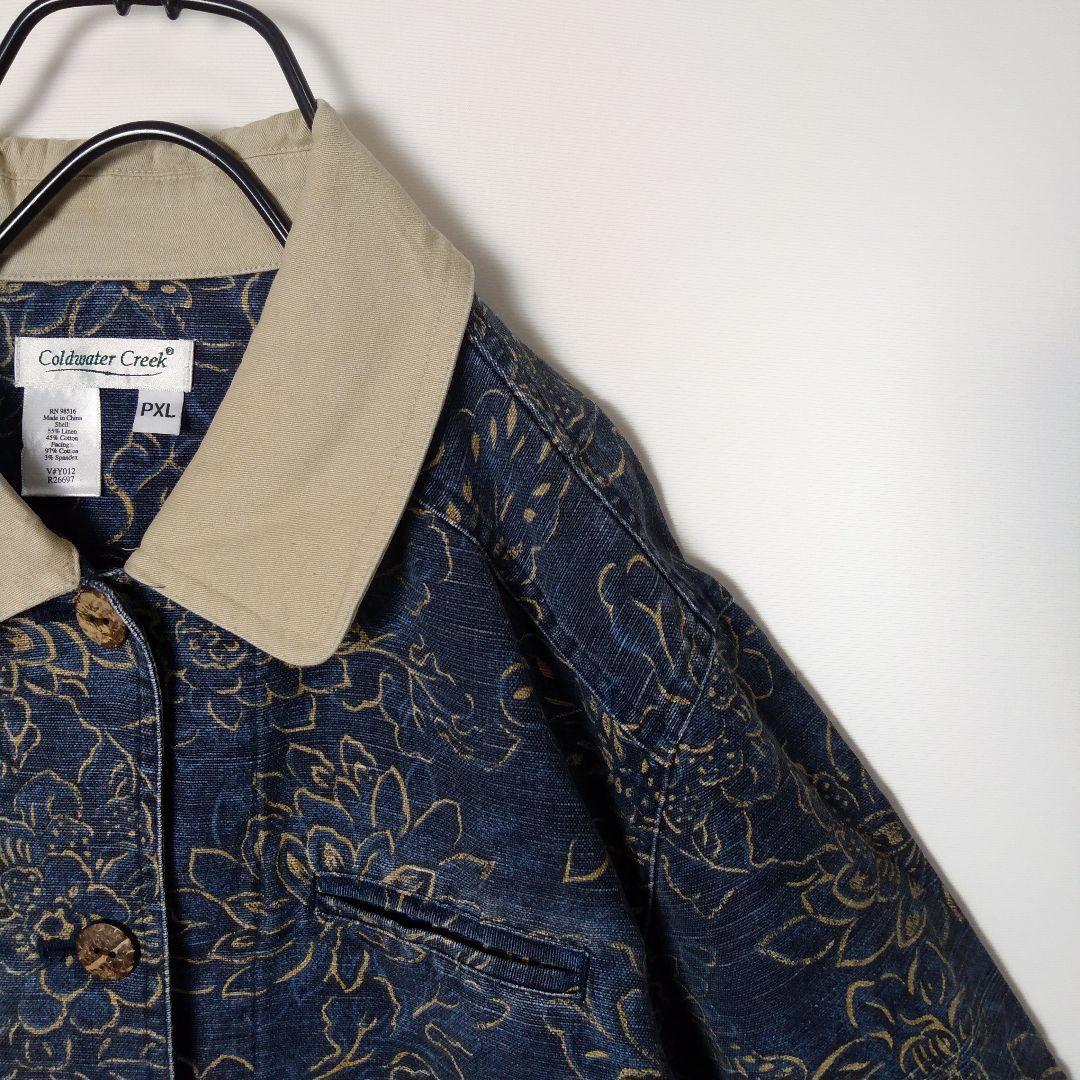 激レア 美品 90sビンテージ 総柄 花柄 ペイント 襟切替デニム