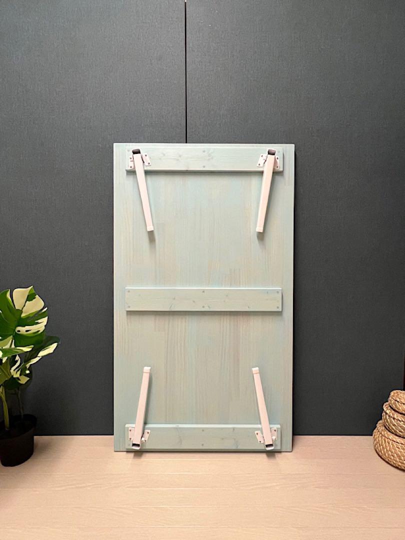 【送料無料】 ローテーブル 120cm 70cm スカイブルー アンティーク