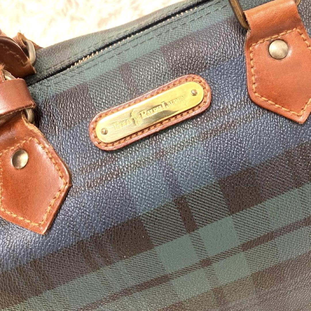 【美品】ポロラルフローレン ボストンバック ミニ チェック柄 チャーム付き