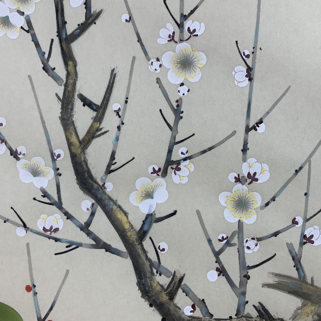 美品 掛け軸 坪内正庵作 紅白梅に鶯図 共箱 縁起物 花鳥