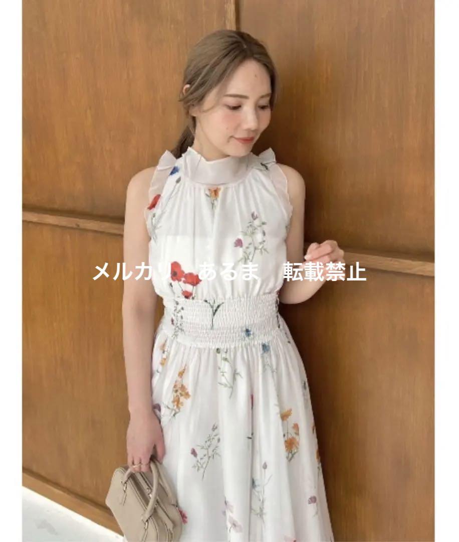 スナイデル snidel バックリボンシフォンワンピース 花柄ワンピース 新品