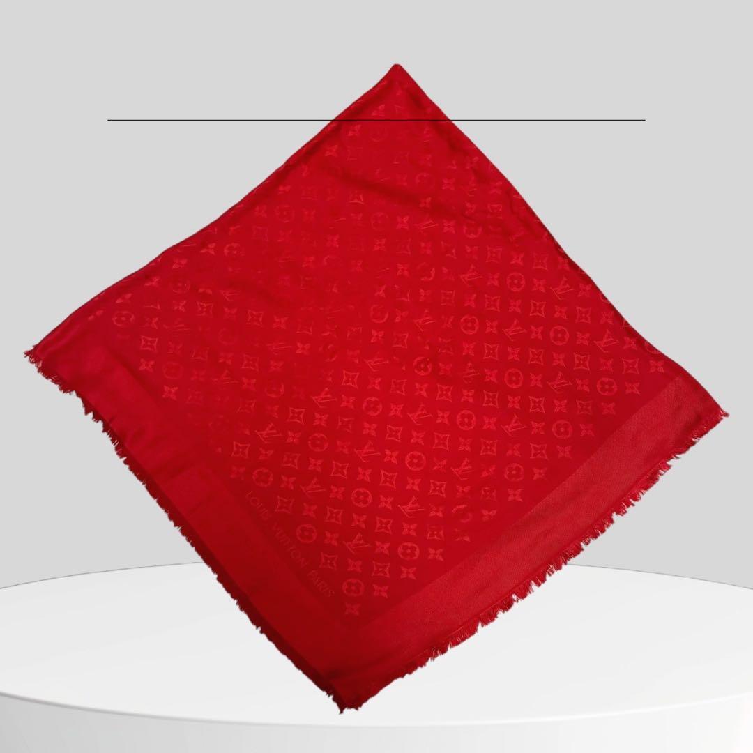 極美品✨ルイヴィトン モノグラム シルク混 大判 スカーフ ショール レッド