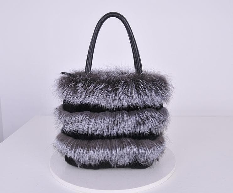シルバーフォックスとレッキスを使用した華やかなファーバッグ 2way 毛皮ファー