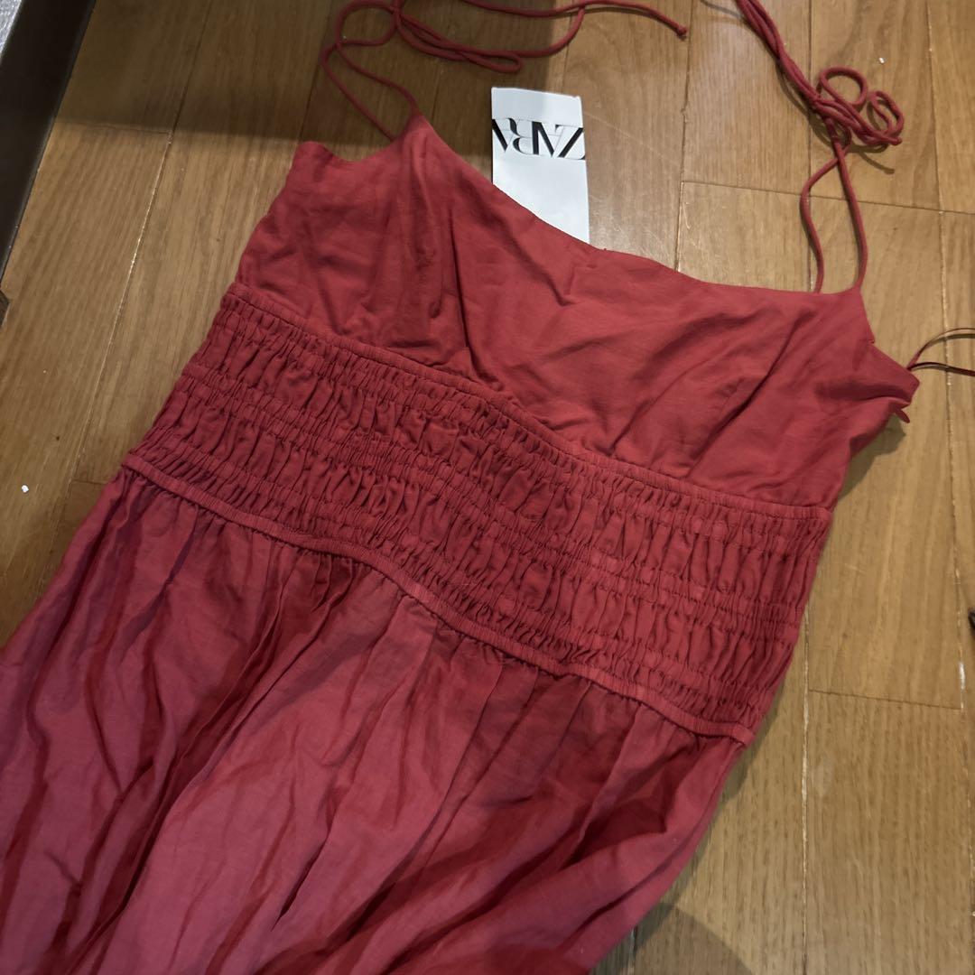 ZARA♡新品♡コットン１００♡楽ちん赤オレンジ キャミソール ロングワンピース ZARA♡新品♡コットン100♡楽ちん赤オレンジ キャミソール