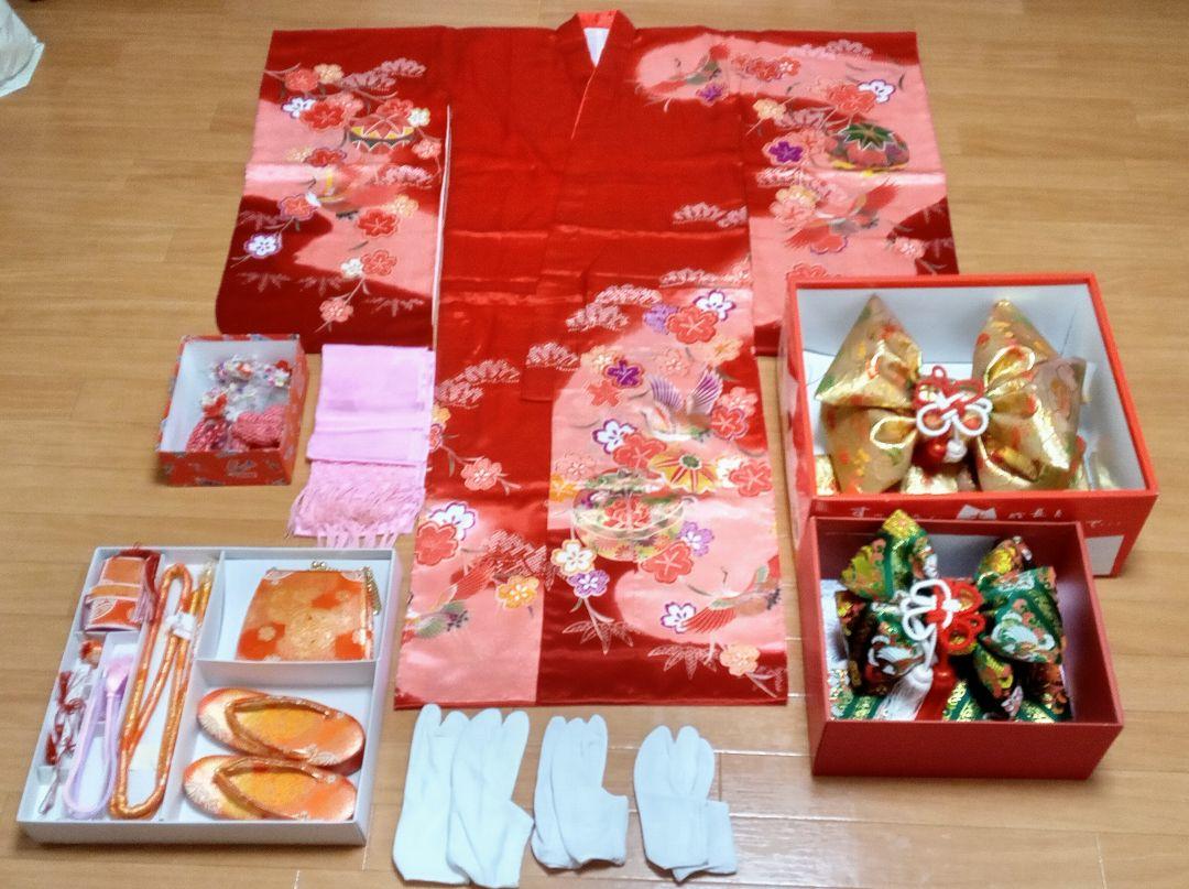 七五三 女の子着物一式 赤 花柄 3歳 7歳