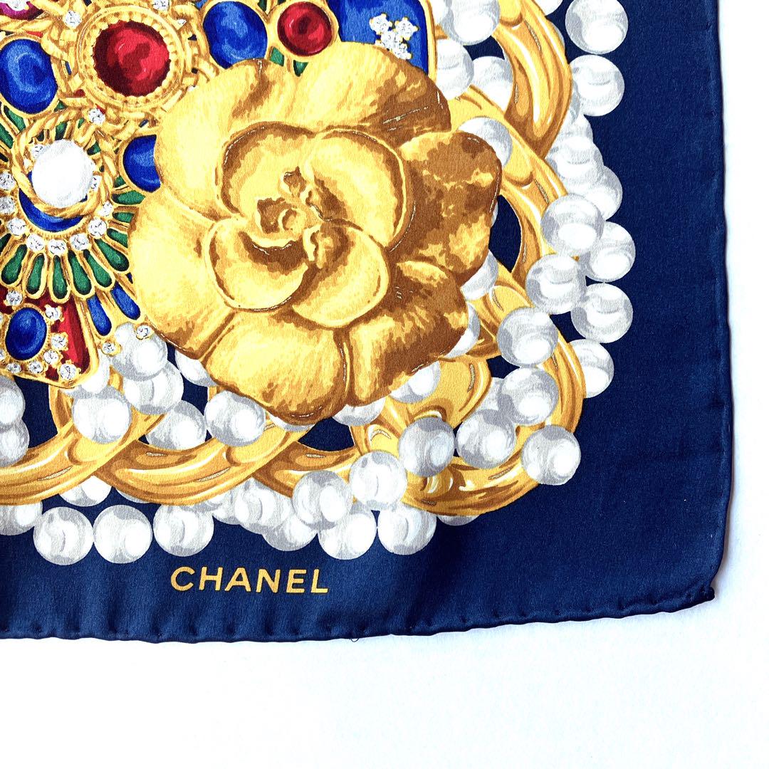 CHANEL シャネル 大判スカーフ カメリア 宝石 ジュエリー パール