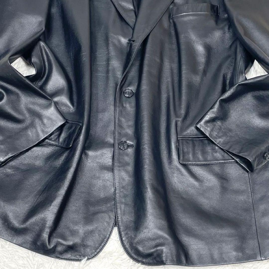 未使用級✨ラムレザー テーラードジャケット トロトロ 段返り 黒 4L
