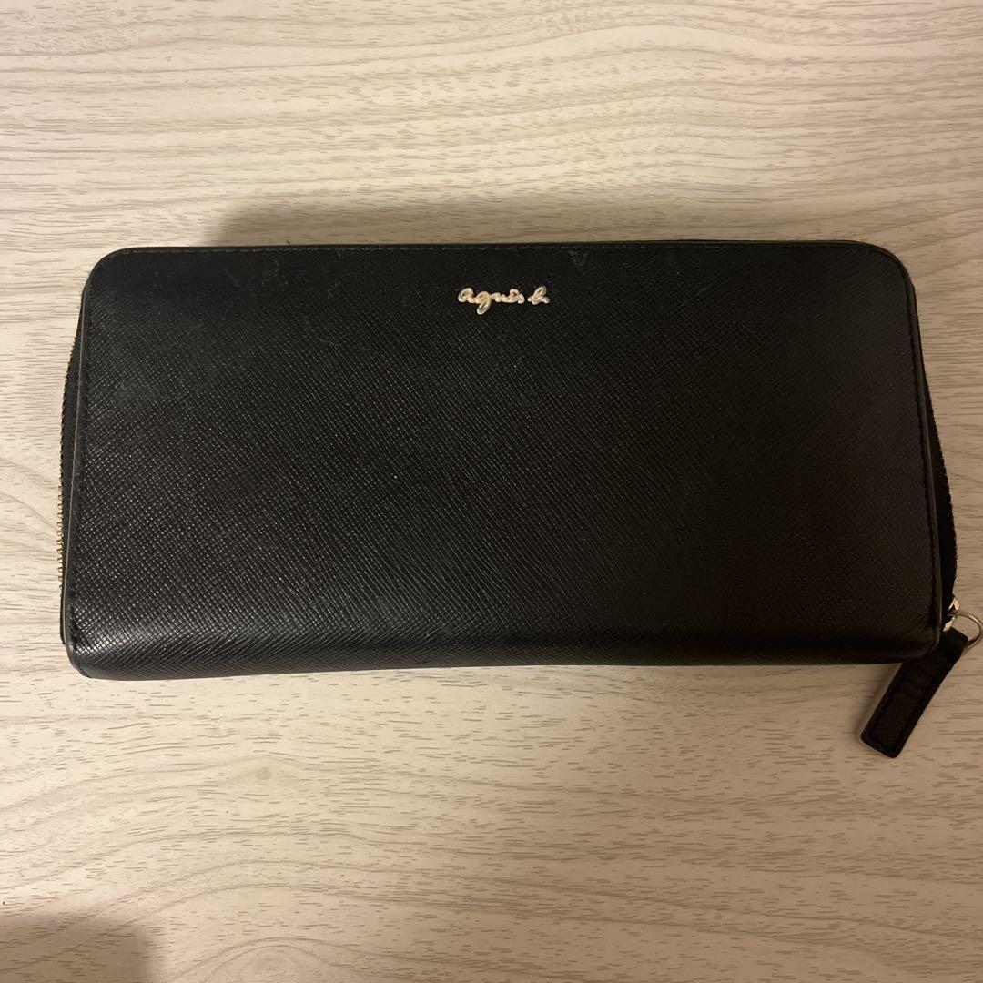 美品✨　アニエスベー　長財布　黒　レザー　ラウンドファスナー　金具ロゴ　シンプル アニエスベー 長財布 ラウンドジップ ファスナー レザー