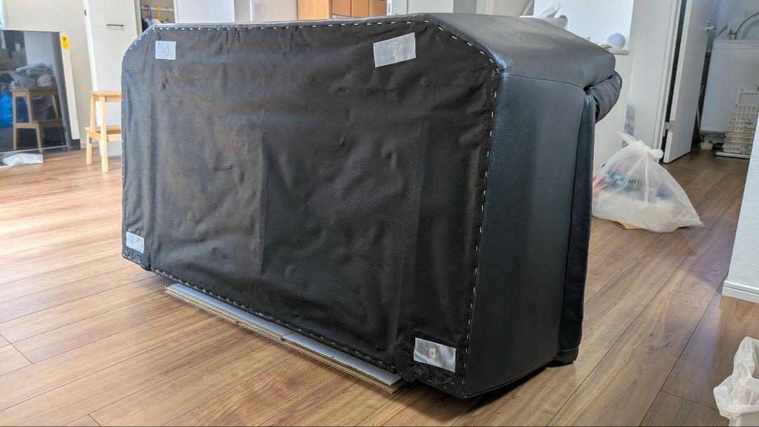 【中古品】2人掛け 黒革ソファ OKAY 村内ファニチャー(引取歓迎)仙台発